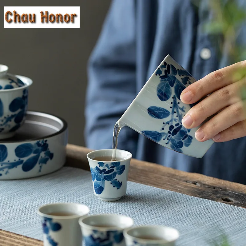 2pc/Set 50ml Hand-painted Persimmon Art Ceramic Sample Tea Cup White Porcelain Tea Cups Personal Master Cup Kung Fu Tea Ceremony