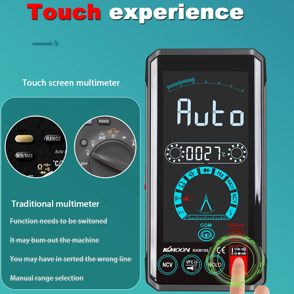 KKMOON KKM198 Smart Digital Multimeter 4.4 Inch Touching Screen VFC Function Tester DC/AC Voltage/Current Meter Temperature Test digital multimeter,multimeter tester,analog multimeter