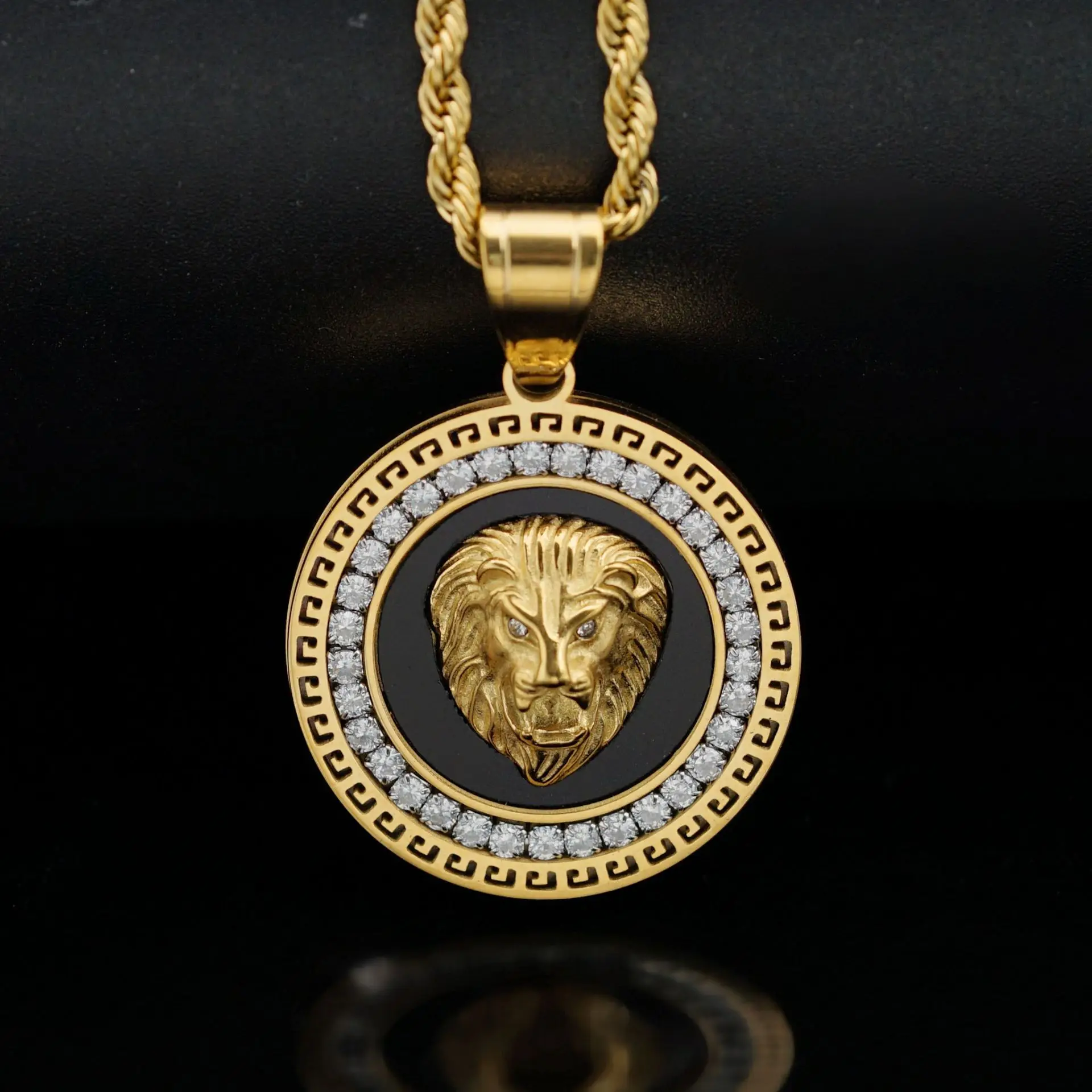 Hip Hop Gold Color Plated Iced Out Micro Pave Cubic Zircon Lion Head Pendant Necklace Charm For Men Jewelry Gifts 2