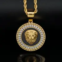 Hip Hop Gold Color Plated Iced Out Micro Pave Cubic Zircon Lion Head Pendant Necklace Charm For Men Jewelry Gifts 2