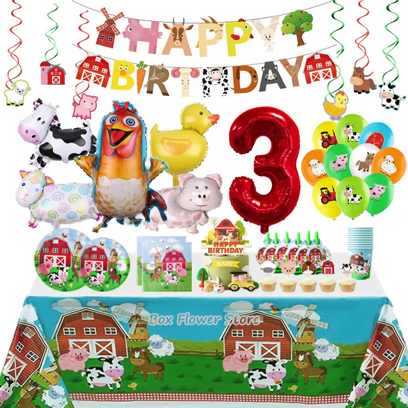 Farm Birthday Party Decoration Animals Ranch Balloon Disposable Tableware Event Supplies Chicken Cow Pig Horse Backdrop Banner