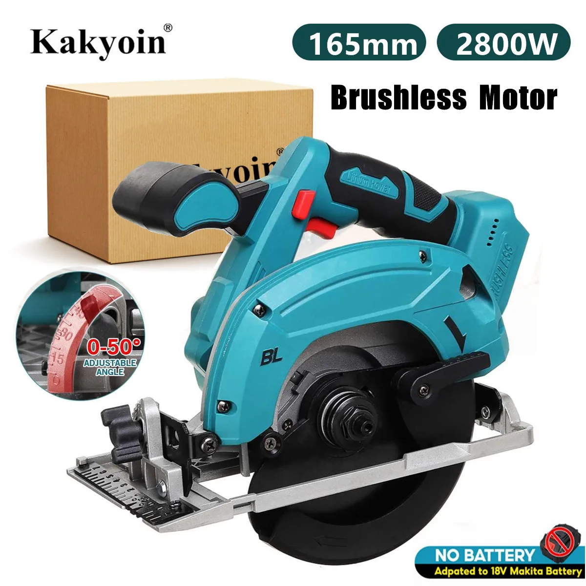 

Brushless Electric Circular Saw Cordless Wood Electric Saw 165mm Saw Blade Adjustable Angle Cutting for Makita 18V Battery