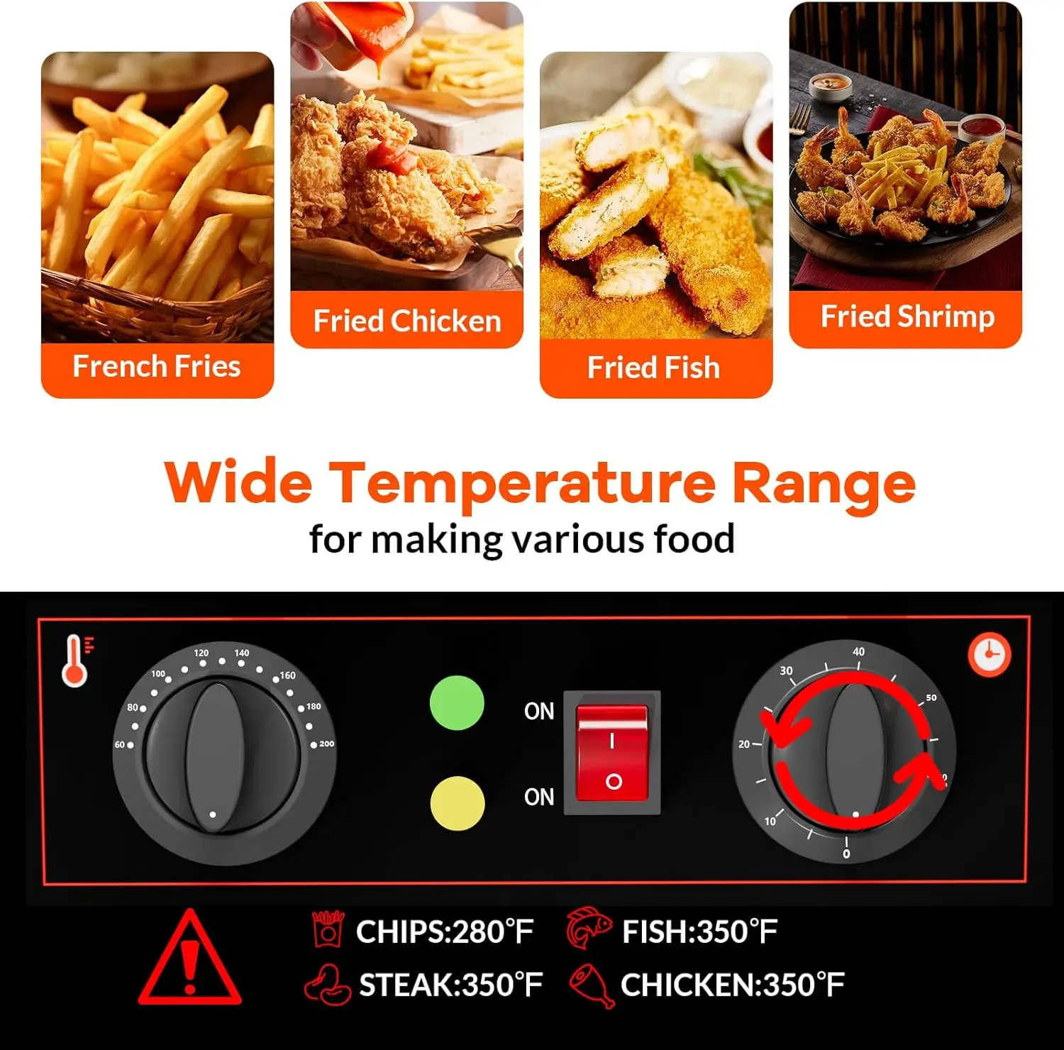 10.6QT/10L Electric Deep Fryer w/Basket & Lid, Stainless Steel Countertop Fryers, 3000W Single Tank Frying Machine w/Adjustable 6