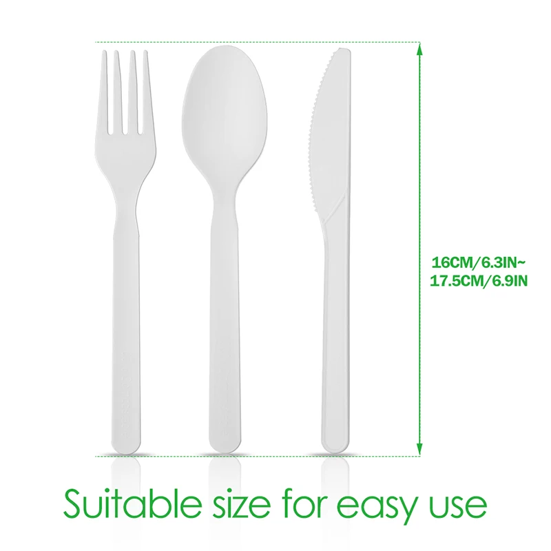 Smachin 50pcs CPLA Disposable Spoon Fork Knife Party Tableware Degradable Spoons Compostable Forks Cutlery For Birthday Dinner