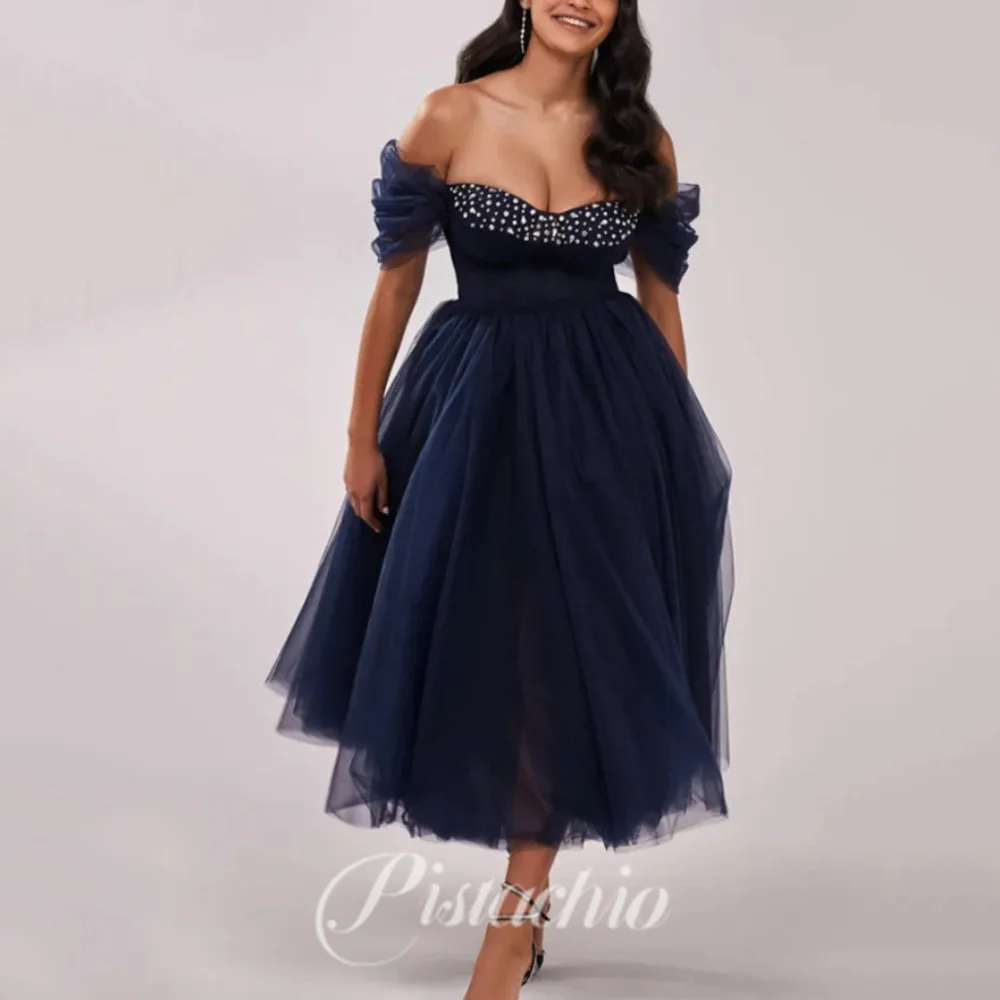 

Elegant Evening Dress Sweetheart Neck Off The Shoulder Party Gowns Beading Tulle A Line Prom Dresses For Women فساتين سهرة