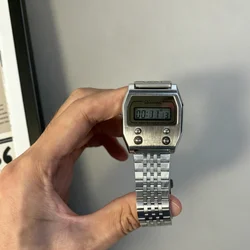 Retro - Inspired Square Digital Watch with Multifunctional Timer and Date Display (Silver black)