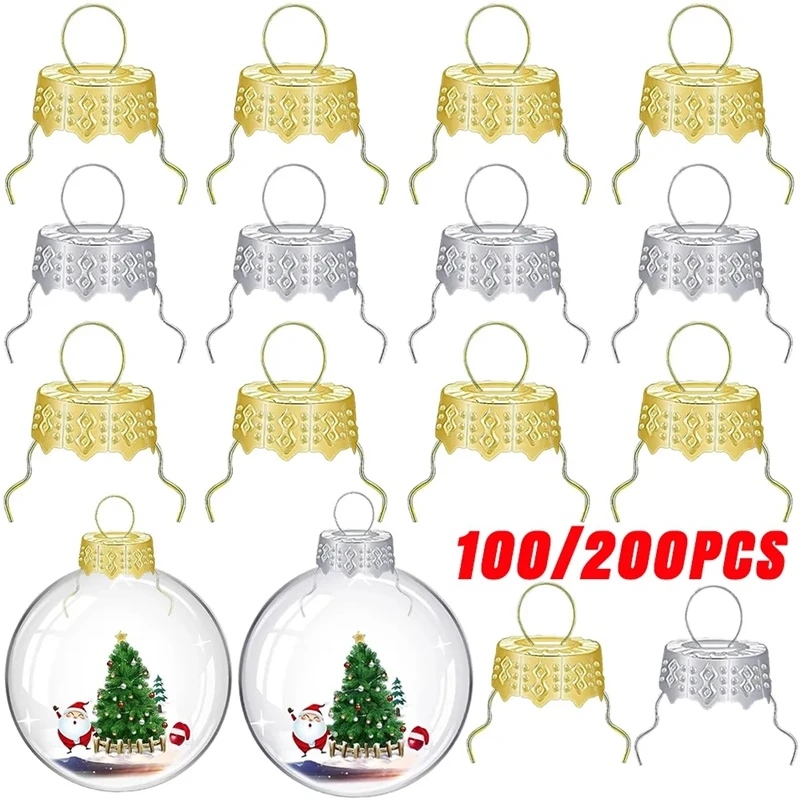 50/100/200Pcs Round Christmas Ornament Caps Hanger Strings Replacement Xmas Tree Ball Metal Cap for New Year Home DIY Decoration 1