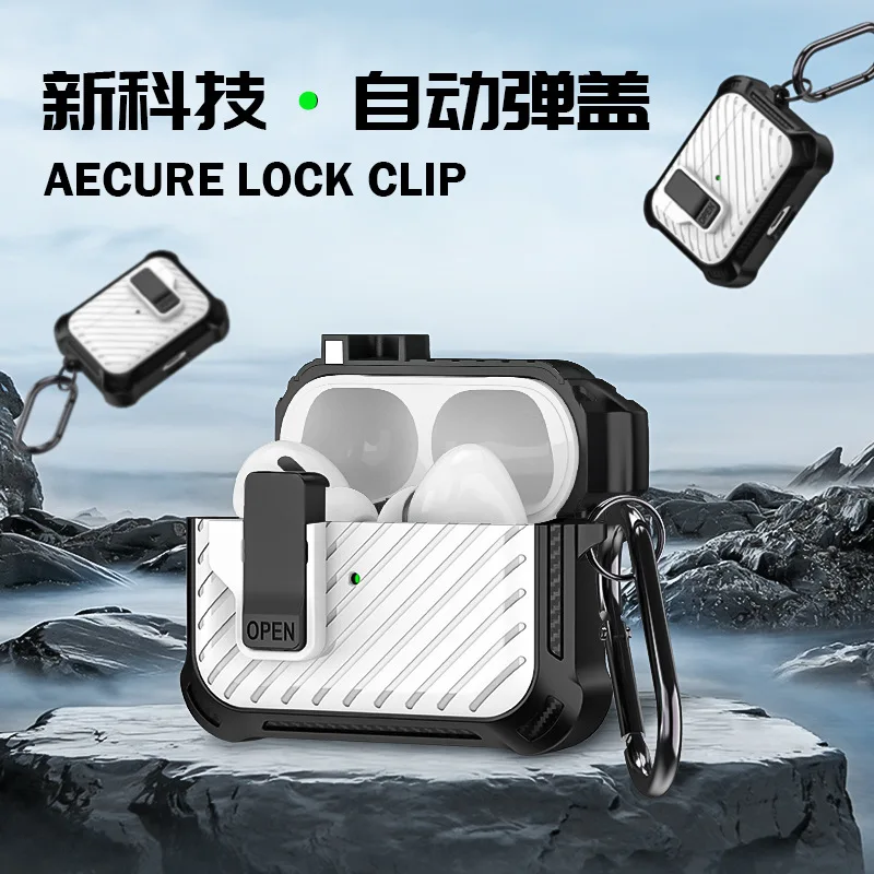 

Mechanical Armor Carbon Brazing Texture Protective Shell Magnetic Snap Button Switch Fully Surrounded Shockproof Airpods Case