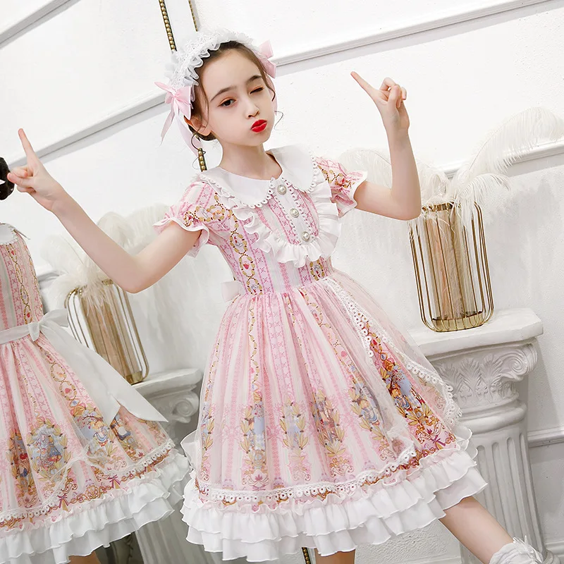 Lolita Dress Spain Princess Kawaii Ruffle Sleeve Soft Girly Baby Doll Dresses Wedding Party Birthday Teenager Costume 3-12 Yr