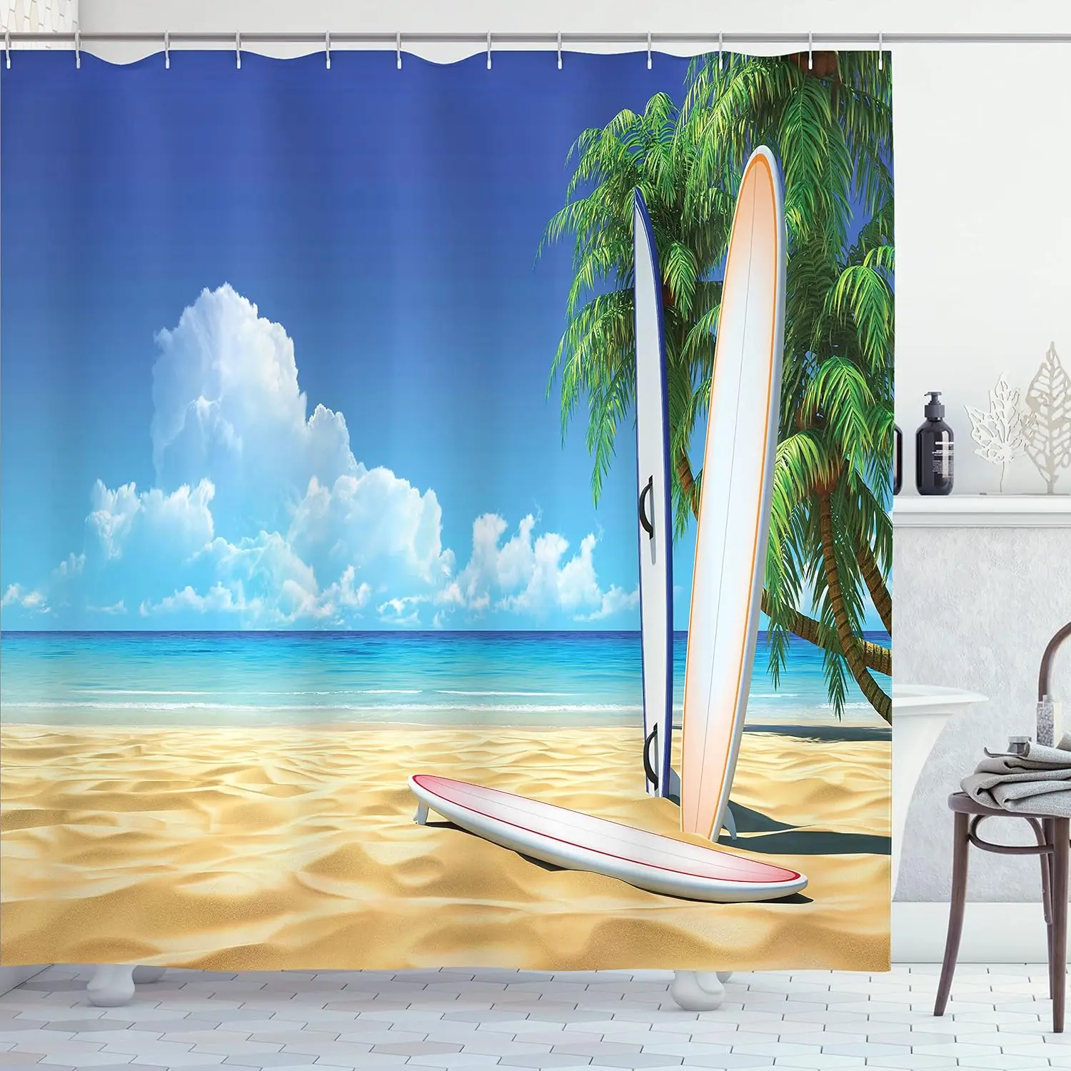 

Summer Tropic Beach Shower Curtain Beach Palm Tree Shower Curtain Natural landscape Polyester Bathroom Decorative Shower Curtain