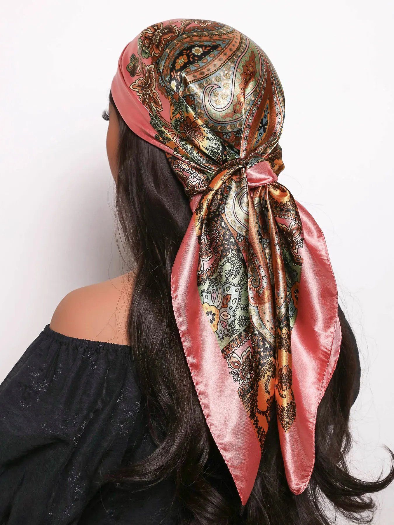 90*90cm Hair Scarf Women Fashion Designer Beautiful Paisley Foulard Soft Satin Shawl Kerchief Square Silk Scarfs Neck Headscarf