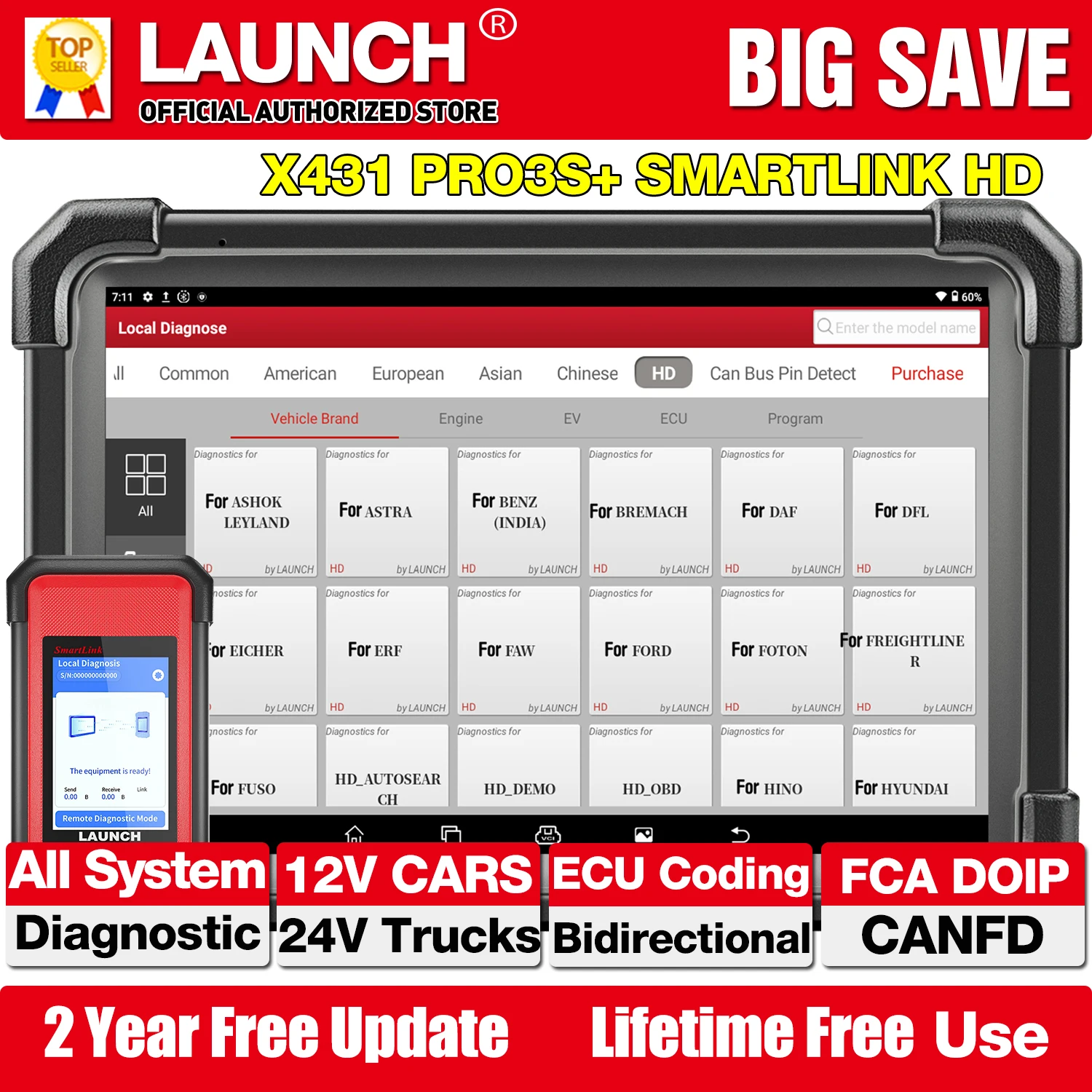 LAUNCH X431 PRO3S+ Smartlink HD Ferramenta de Diagnóstico Automotivo Para Carro 12V + Caminhão 24V Programa J2534 Codificação ECU Todos os Serviços Bidirecional scanner automotivo ferramentas automotivas tools