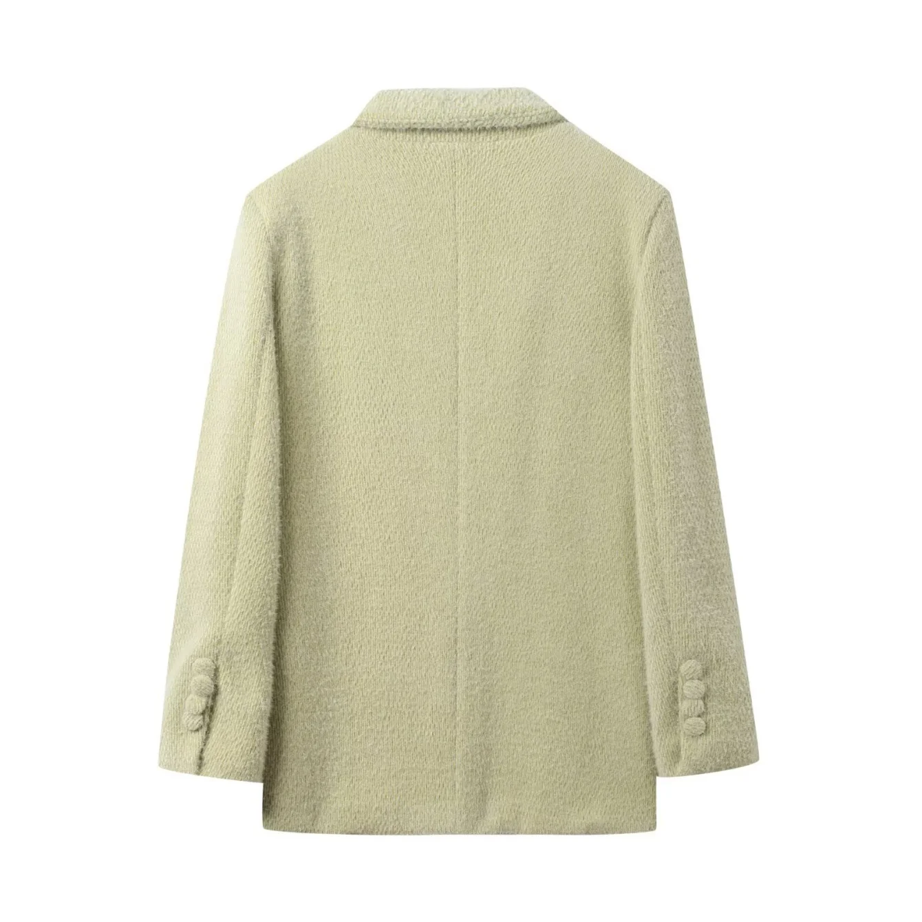 Women's Light Green Suede Blazers Coat Female Lapel Long Sleeved Single Button Suit Jacket Lady Street Elegant Casual Overcoat