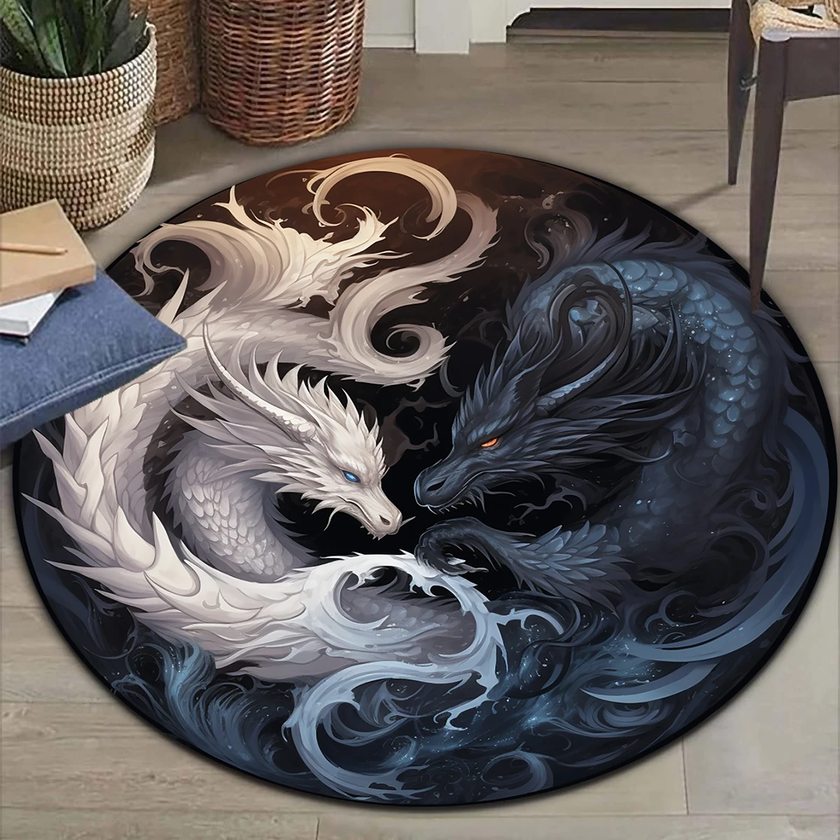 

3D Животные волк Дракон Цветок Собака круглый коврик напольный коврик гостиная ковер полиэстер коврик Прямая поставка