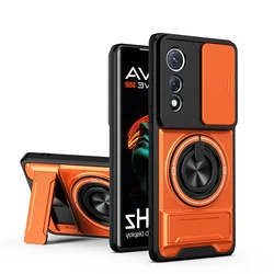 Rotatable Slide Camera Protection Ring Stand Shockproof Phone Case Cover for Tecno Pova Curve (Orange)