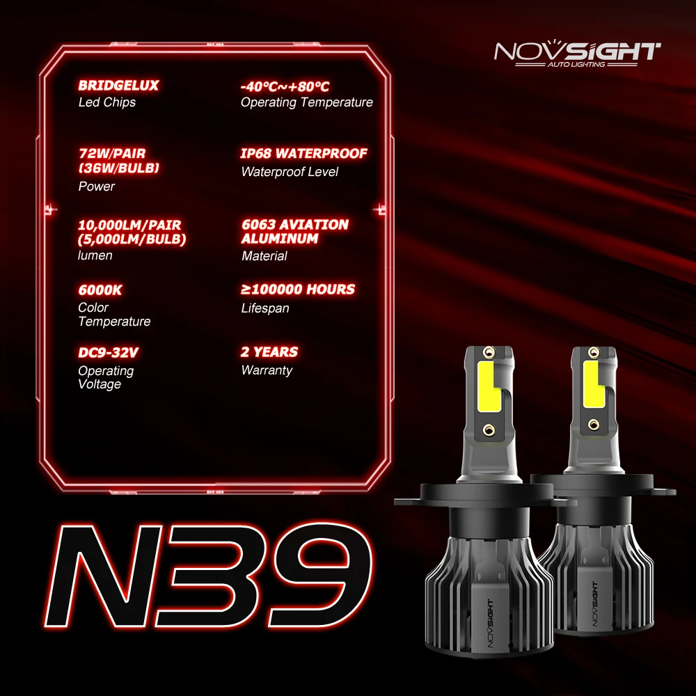 Фото Автомобисветильник ры NOVSIGHT, лампы Led H4 H1 H3 H7 H11 H8 H9 9005 9006 9007 9012, противотуманные светильник ры 72 Вт 10000LM 6000K, Автомобильные фары №2