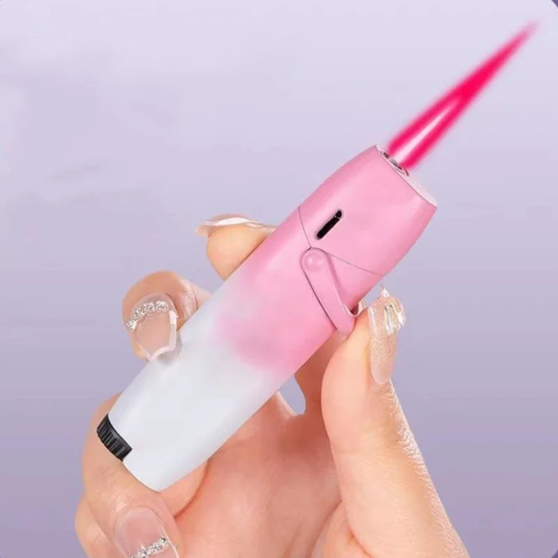 BBQ Lighter Butane Gas Lighter Advanced Gradient Inflatable Creative Outdoor Windproof Pink Flame Gift Men Women