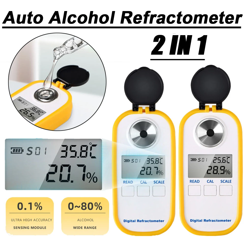 2 in 1 Auto Alcohol Refractometer For Wine Beer Alcohol Measure Tool