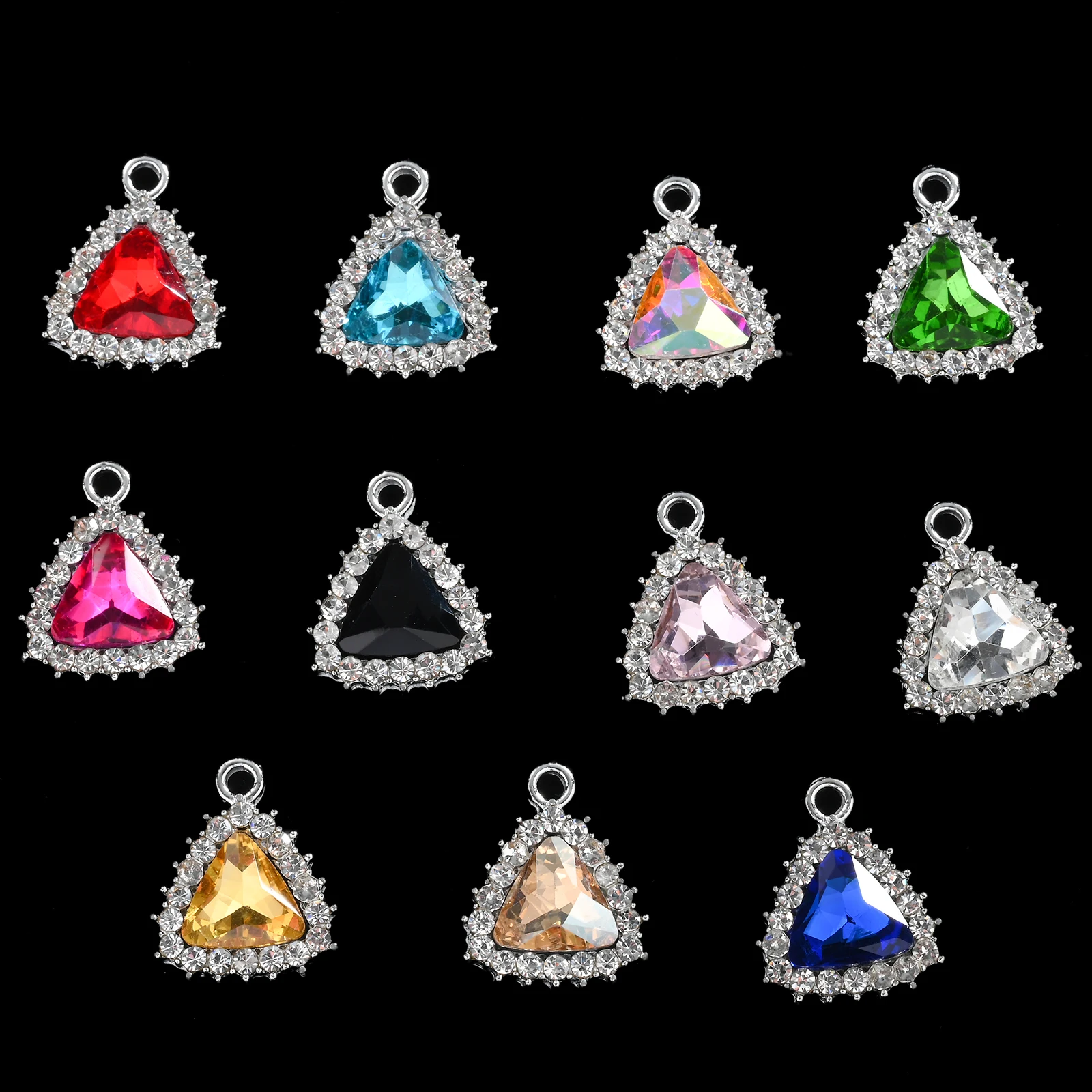 

5PCS Triangle Rhinestone Pendant Alloy Metal Crystal Pendant Charms for Jewelry Making DIY Necklace Accessories 19x15mm