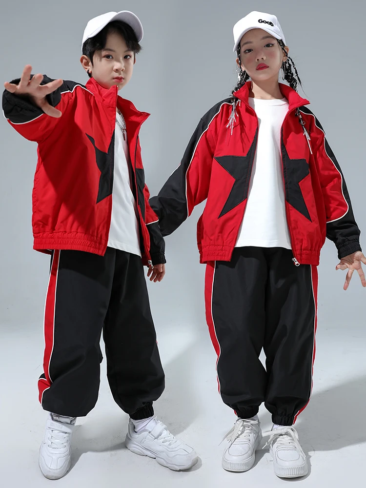 Kids Hip Hop Dance Clothes Loose Coat Pants Boys Sport Suit Long Sleeves Girls Practice Wear Jazz Performance Clothing BL11693