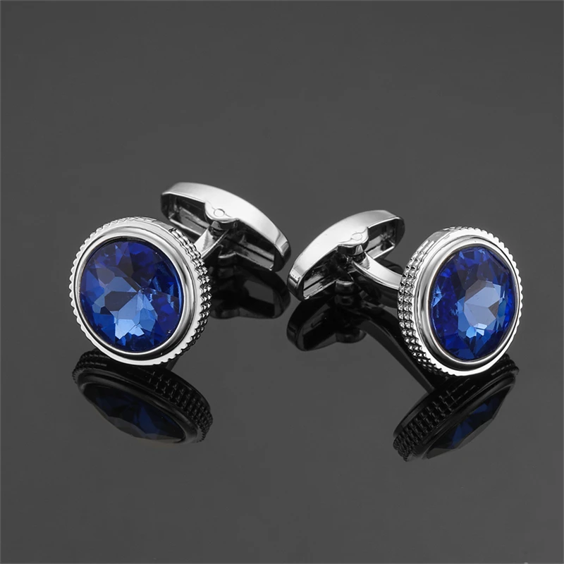 High end metal cufflinks men's French shirts Luxury round blue - Main Image