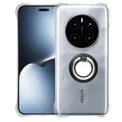 Magnetic Ring Holder Shockproof Clear Silicone Case - Enhanced Protection for Honor X9C Smart (Black)