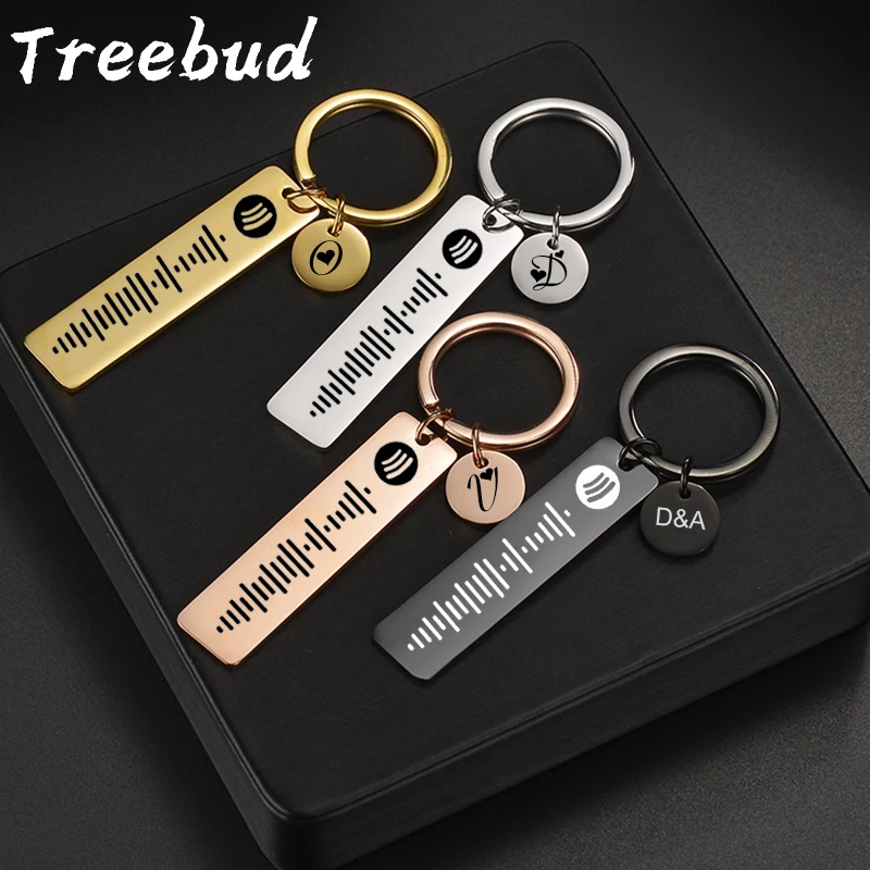 

Treebud Fashion Engrave Music Spotify Code Keychains Stainless Steel Custom Name Date ID Number Keyring Jewelry Gifts