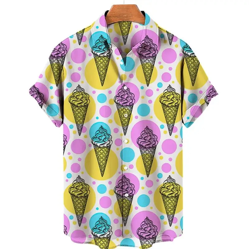thumbnail image 1 of Camisas de playa hawaianas de verano para hombre, camisa con botones y estampado de postres en 3D para hombre, camisa informal de manga corta, ropa, 1 of 5