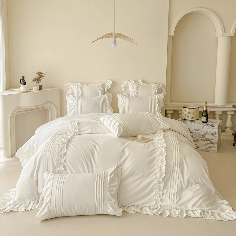 Princess Style Washed Cotton Bedding Set with Pillowcase bed