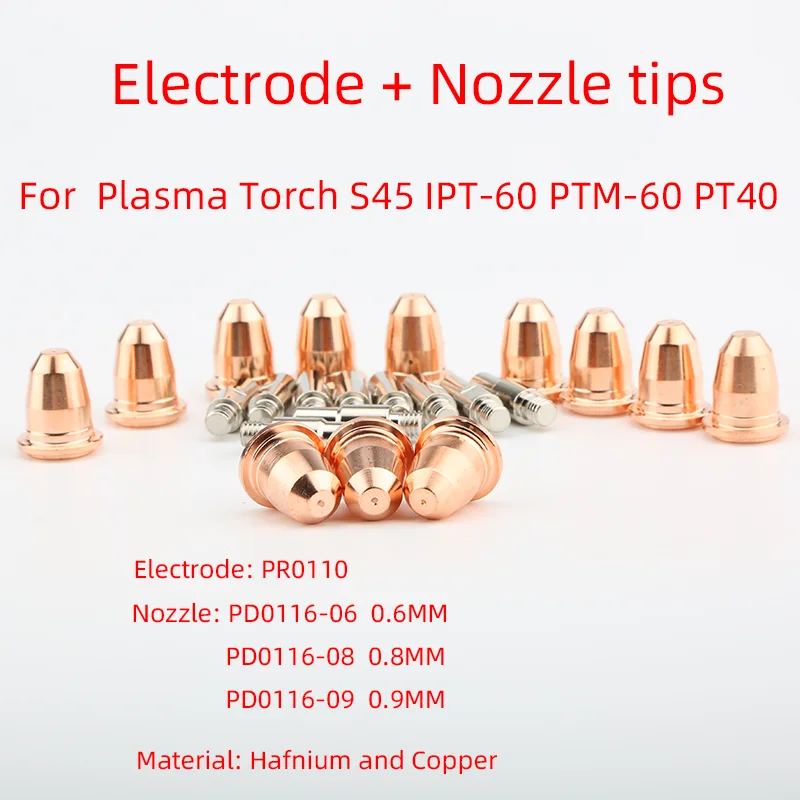 10+10 Pcs PD0116-06 08 09 PR0110 Trafimet S45 CUT55 PT-40 PT-60 Plasma Electrode Nozzle Tips Fit telwin plasma 34