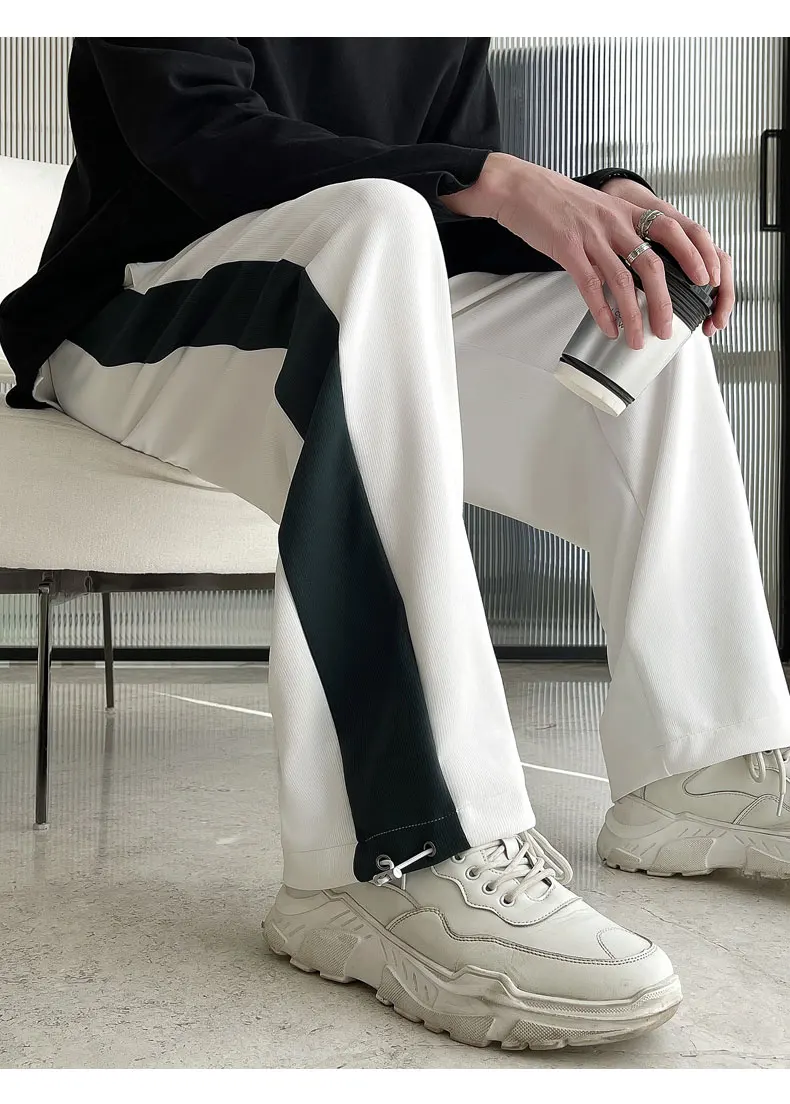 White/Blue/Black Sweatpants Men Fashion Contrast Color Casual Pants Men Streetwear Loose Wide Leg Pants Mens Joggers Trousers business casual pants