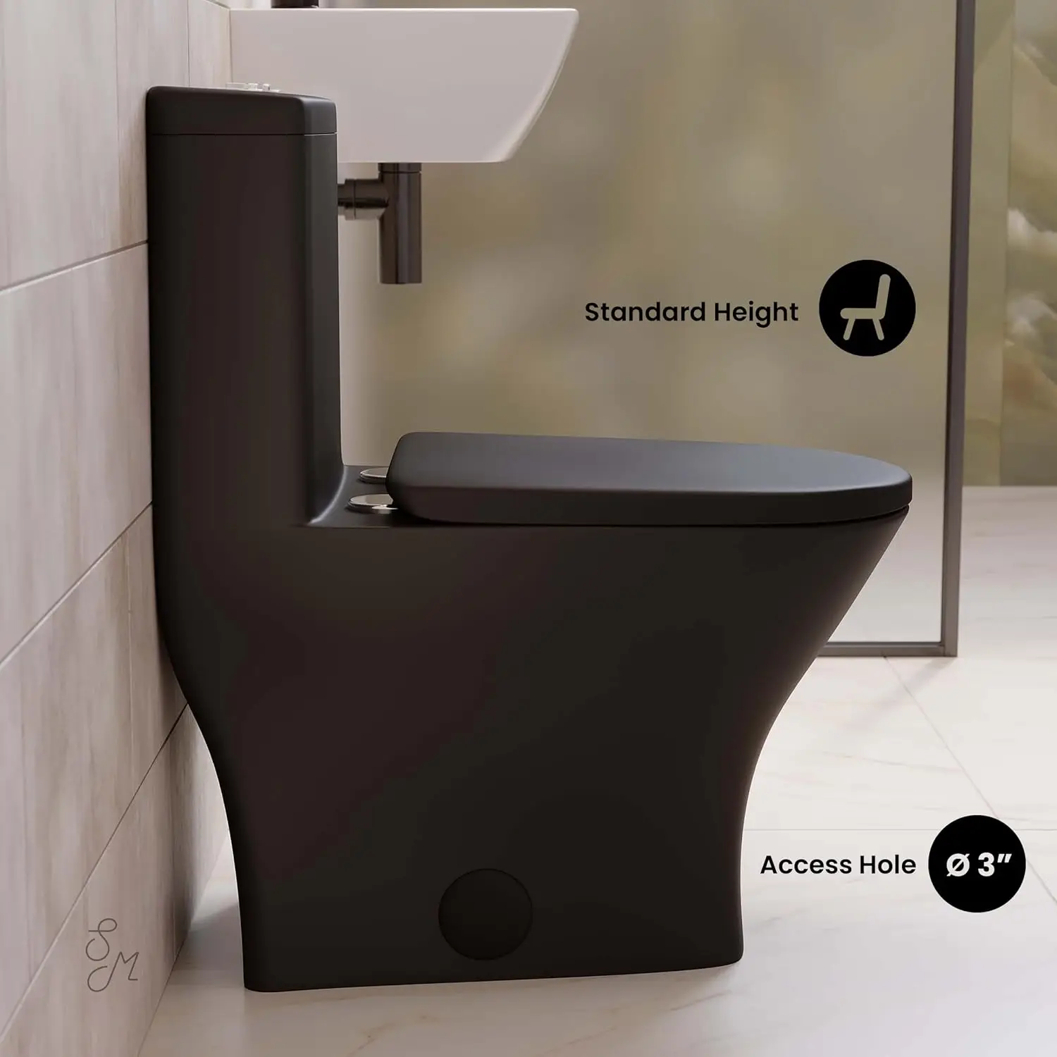 Sublime II One-Piece Round Toilet Dual-Flush 1.1/1.6 gpf in Matte Black Dual Flush Fully Glazed And Skirted Trapway 3