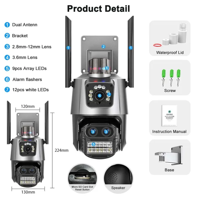 9MP WiFi IP Camera Three Lens 8X Zoom Outdoor PTZ Security Camera AI Tracking Smart Security Protection CCTV Surveillance Camera 6