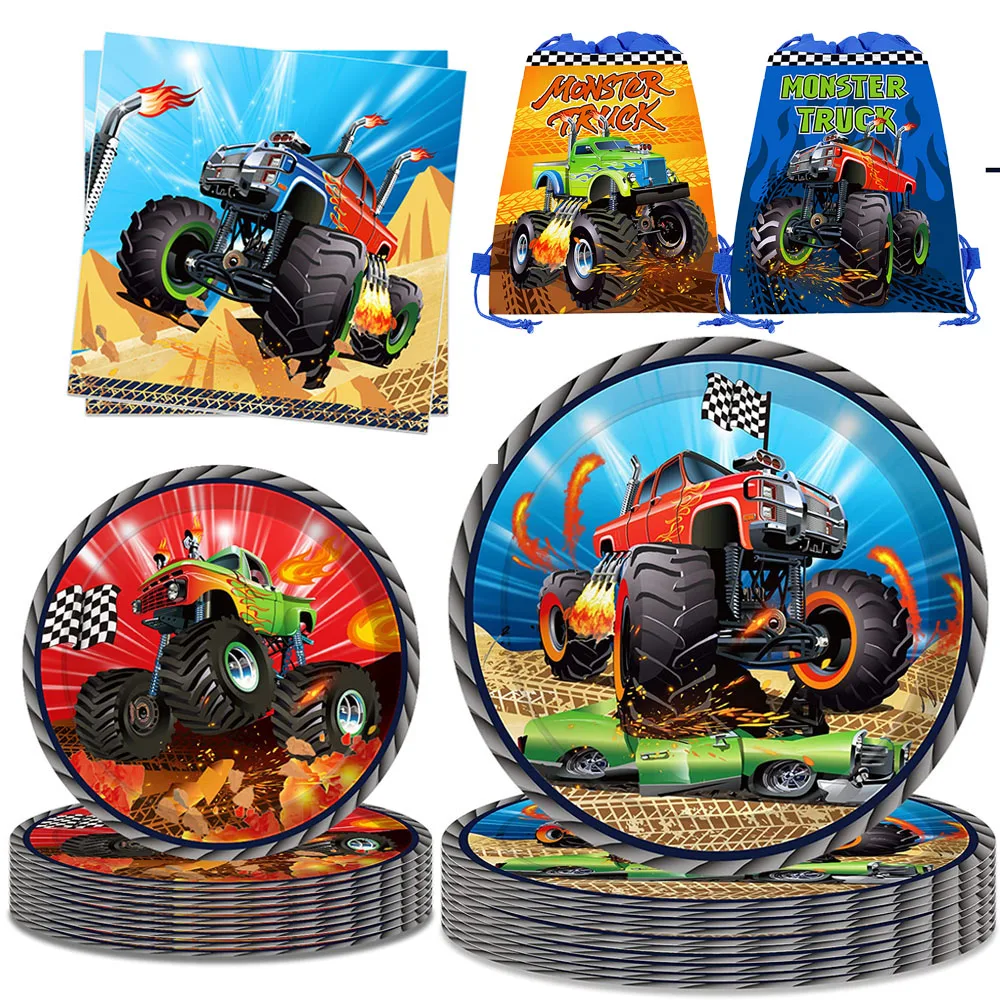 Monster Truck Party Supplies Macchine Tema Camion Stoviglie Usa E Getta Piatto Di Carta Tazza Tovagliolo Palloncino Ragazzi Decorazione Di Compleanno