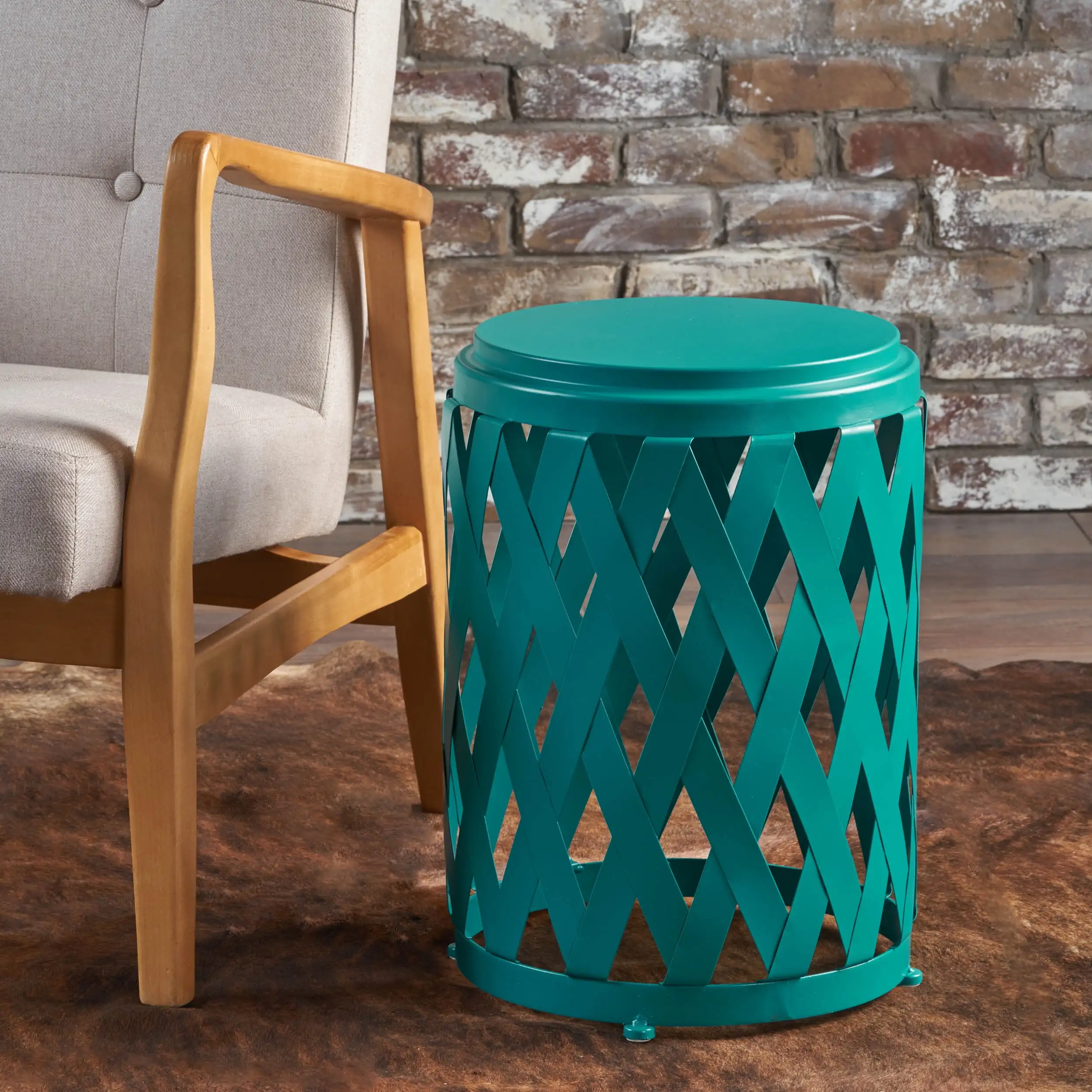 

Noble House High Load-bearing Strong Stable and Durable Bonnie Iron Circular Side Table Teal