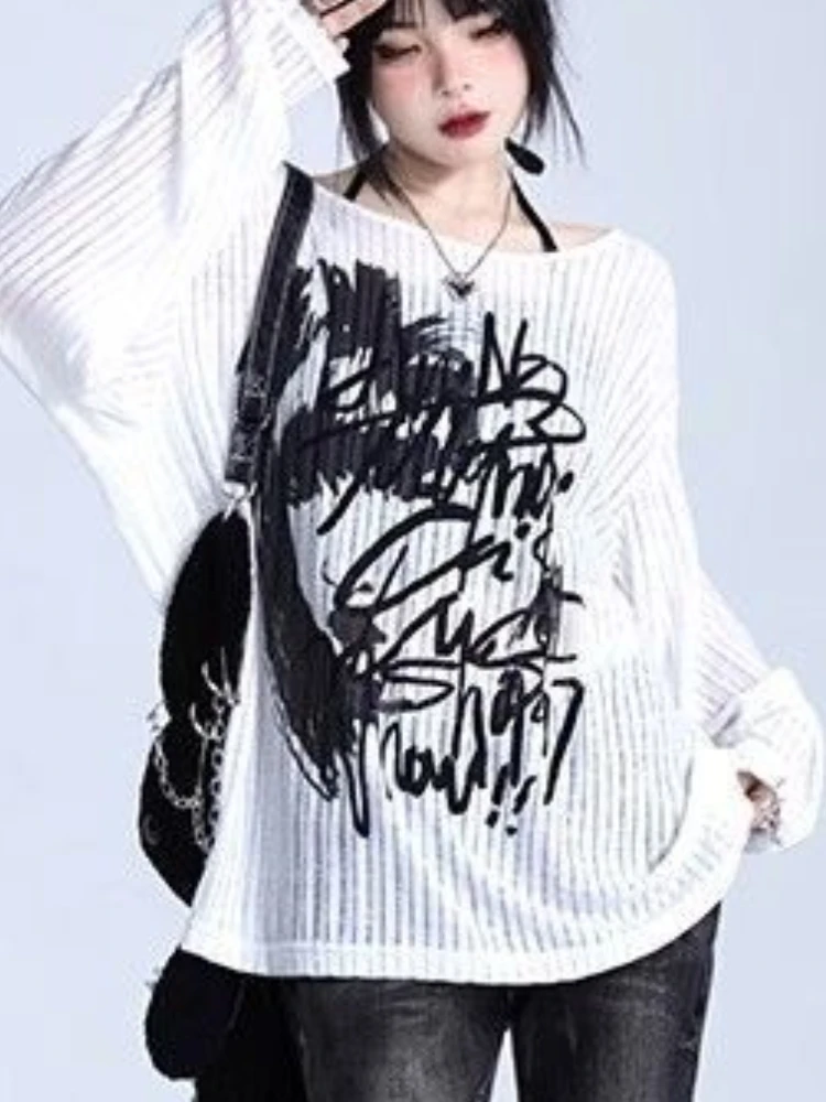 2025 Punk Streetwear Letter Printing Loose Tops Y2k