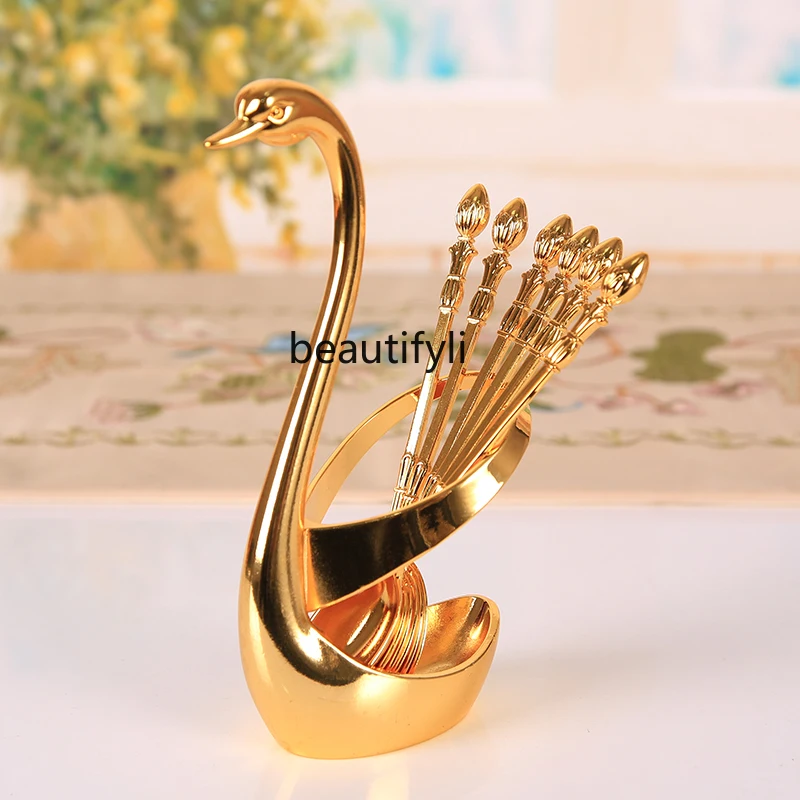 

GY Swan Spoon Fork Coffee Spoon Cute Swan Spoon Western Restaurant Set with One Swan Six Spoons