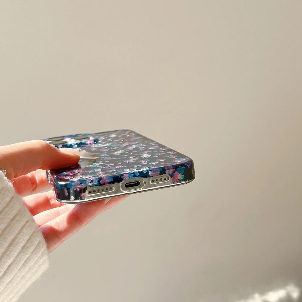 Charming Vintage Dark Green Floral Glitter Phone Case with Colorful Blooms
