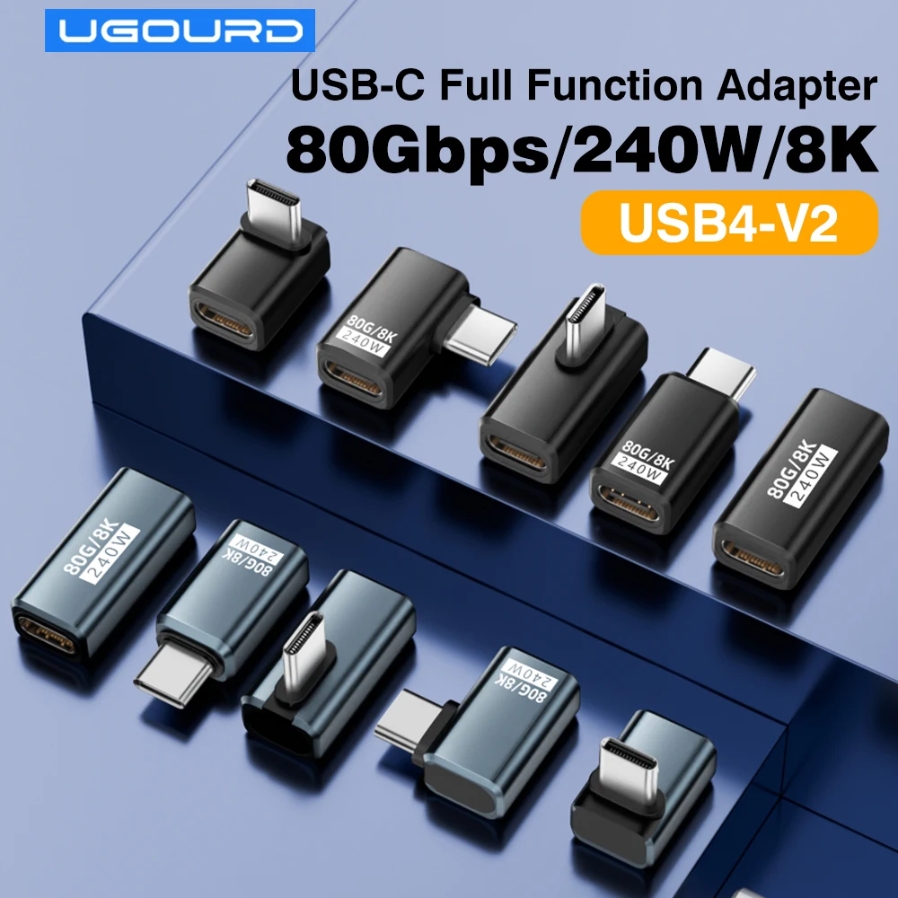USB4 V2 90 Degree Type C Angle Adapter 80Gbps Thunderbolt 5 4 3 Elbow Adapter 240W USB-C Cable Connector 40Gbps for MacBook Air BEST SELLERS