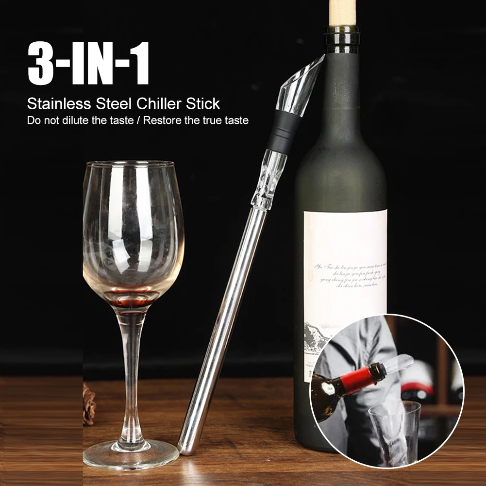 Wine Chiller Stick 3 In 1 Wine Cooler Stainless Steel Chiller Bar with Pourer Aerator Iceless Chilling Rod Gift