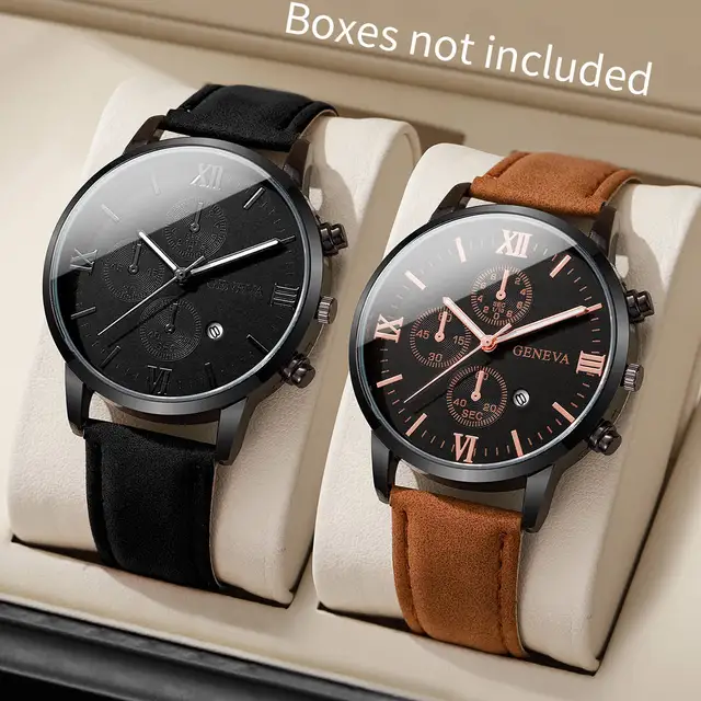 1/2PCS Fashion Roma Dial Men Business Watches Calendar Quartz Watch Leather Band Male's Wristwatches Reloj Hombre（Without Box） 2