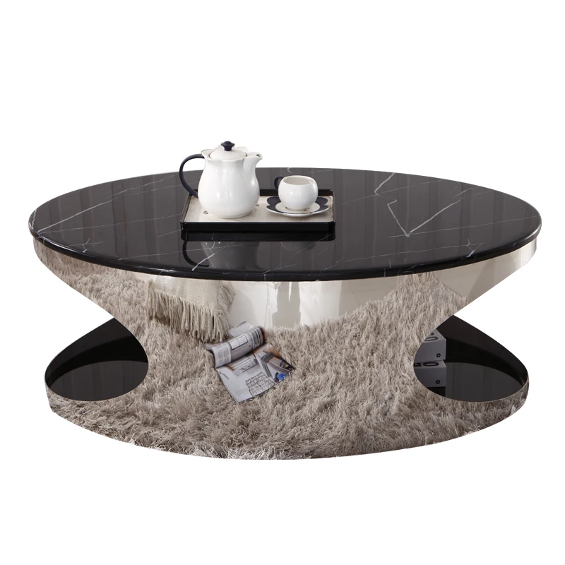 

Custom-made stainless steel marble tea table, simple modern home oval light luxury small-sized creative tempered glass tea table
