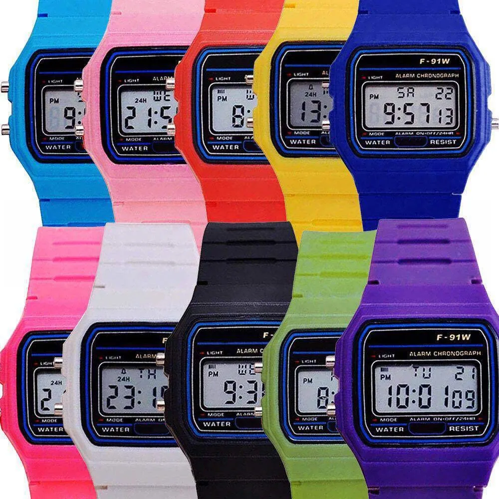 Luxury TOP Brand Ladies Watch Harajuku Silicone WR F91W LED Electronic Waterproof Multifunction Square Digital Watches For Women 5