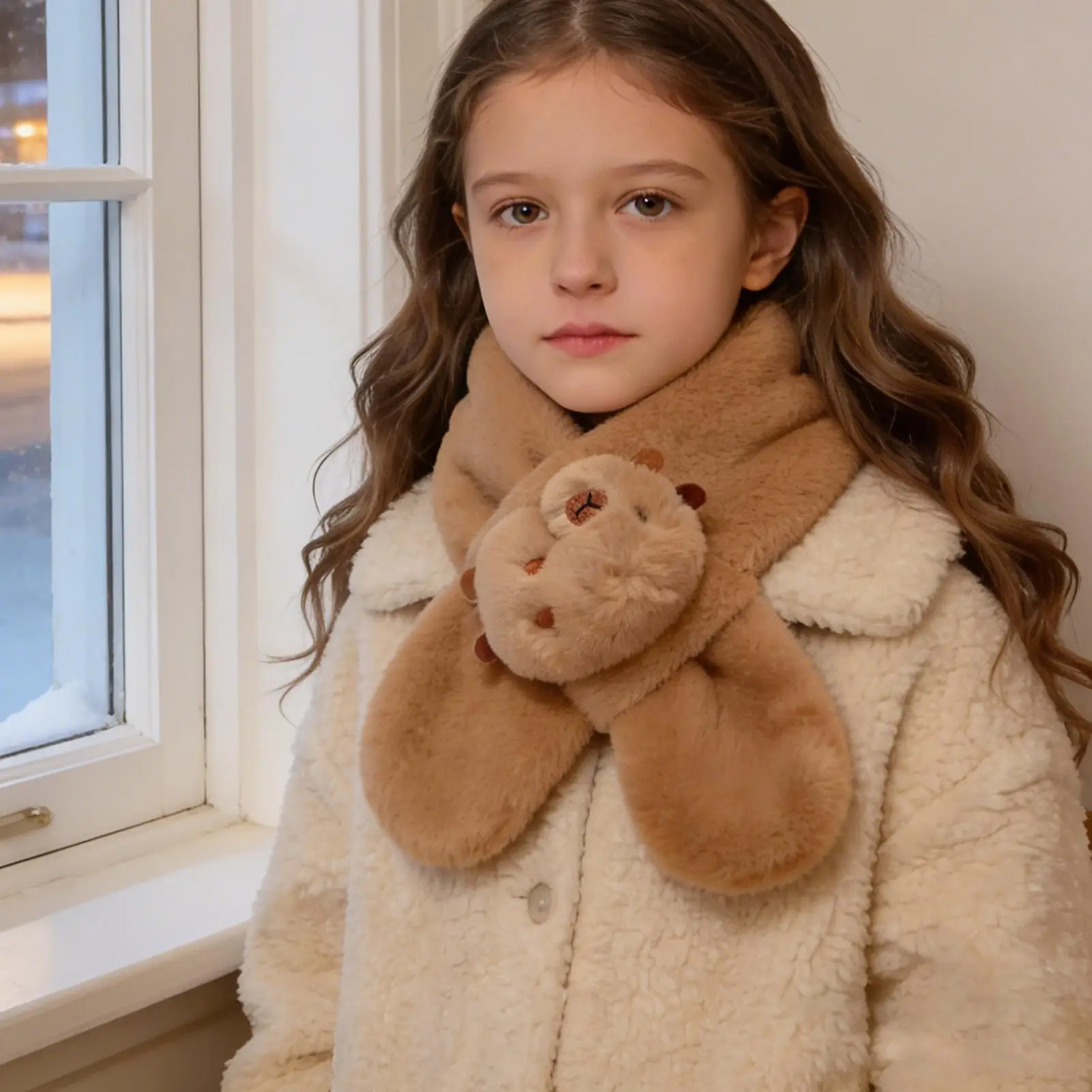 카피바라 퍼지 스카프 동물 프린트 겨울 따뜻한 목도리 어린이용 소년 소녀 테마 파티 의상 동물원 공원 크리스마스 선물