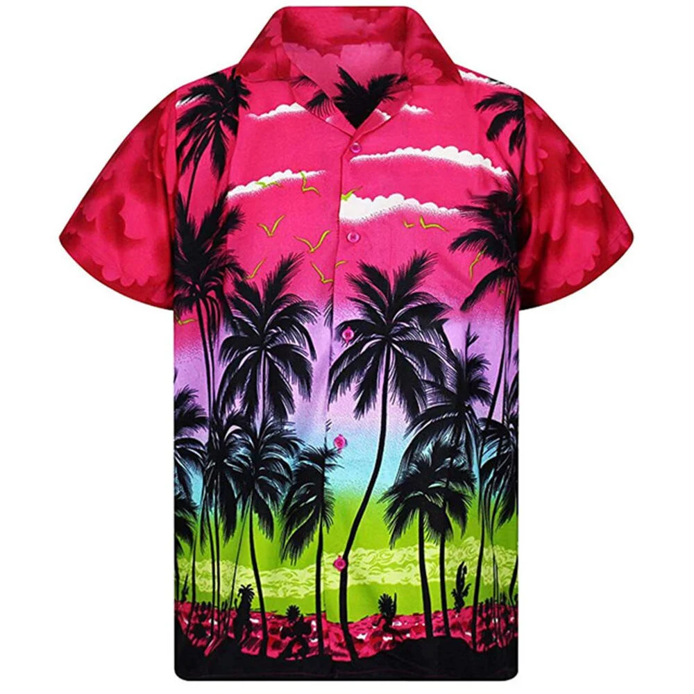 

Men's Hawaiian Shirt - Palm Tree 3D Print, Casual Button Down Short Sleeve, Perfect for Summer Vacation and Vacation Wear