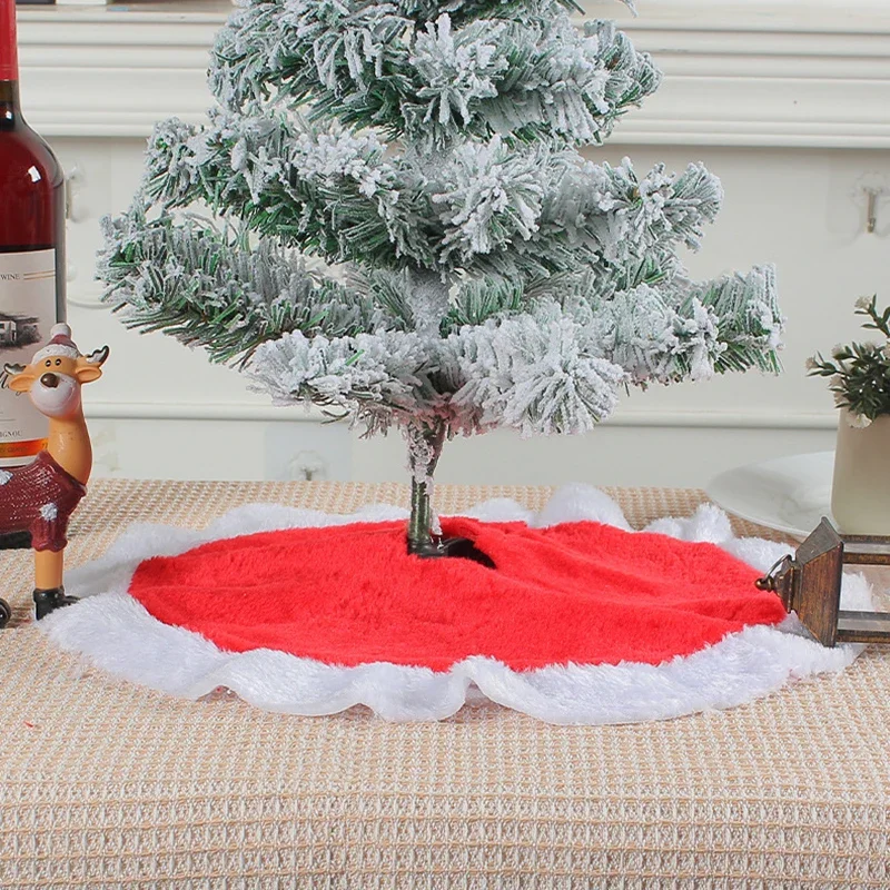 Mini Gonna Per Albero Di Natale In Finta Pelliccia Rosa Cipria 38 Cm: Morbida Gonna Pelosa Per Albero Sottile Da Tavolo, Decorazione Invernale Con Nastro Magico - 3