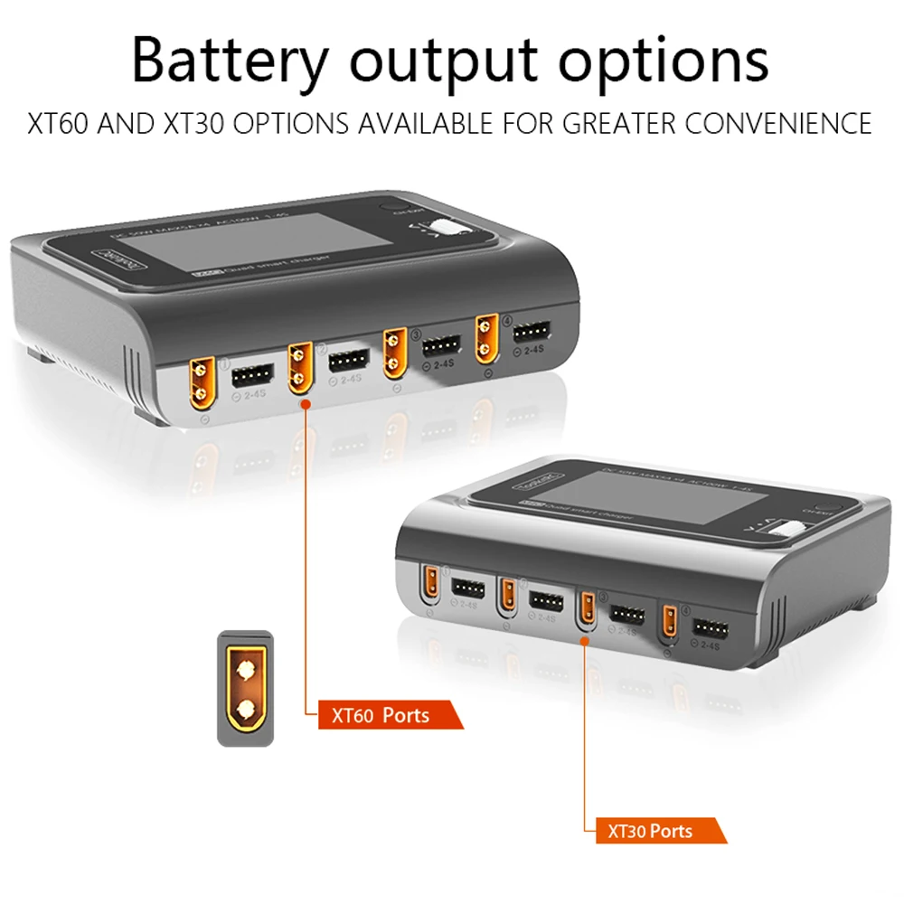 ToolkitRC Q4AC charger XT60 Adapters IPS Bright Clear Wide Angle Display 4x50w 5A AC 100W 4 Port DC Smart Discharger AC DC