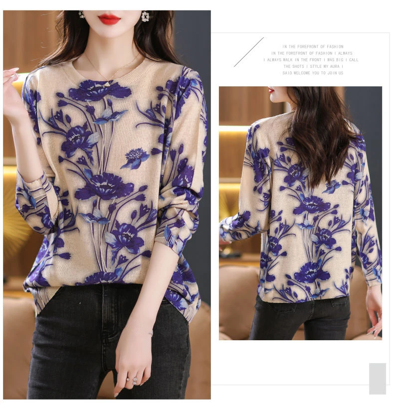 S1429da683192482d802a49a536b74fe3d Autumn Knitwear Womens Fashion Loose Printed Sweaters Ladies Luxury Casual Floral Pullover Vintage Elegant Jumpers Mallzona