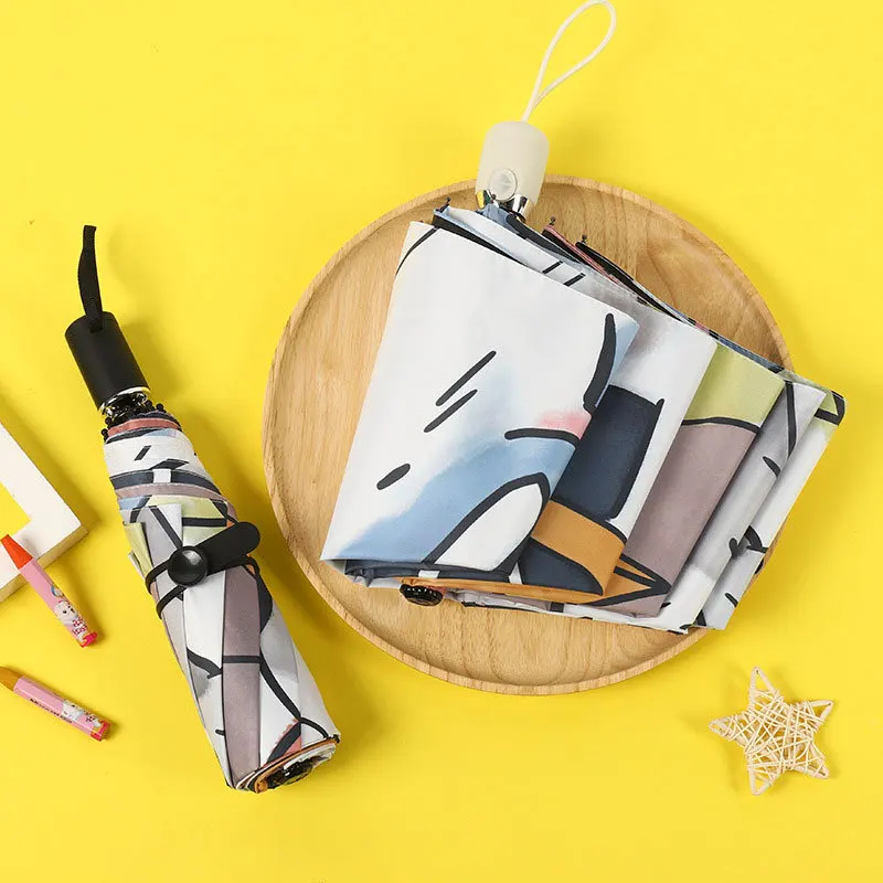Automatic Umbrella Women Automatic Umbrella Cartoon Cat Claw Automatic Folding Travel Umbrella Black Coating Sunscreen Girls Kids Paraguas