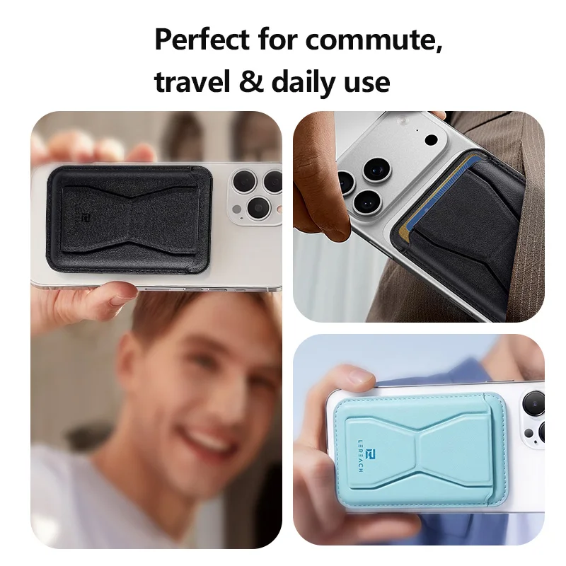 마그네틱 가죽 카드 지갑 접이식 킥스탠드 폰 신용 카드 홀더 (LEREACH) 마그네틱 폰용